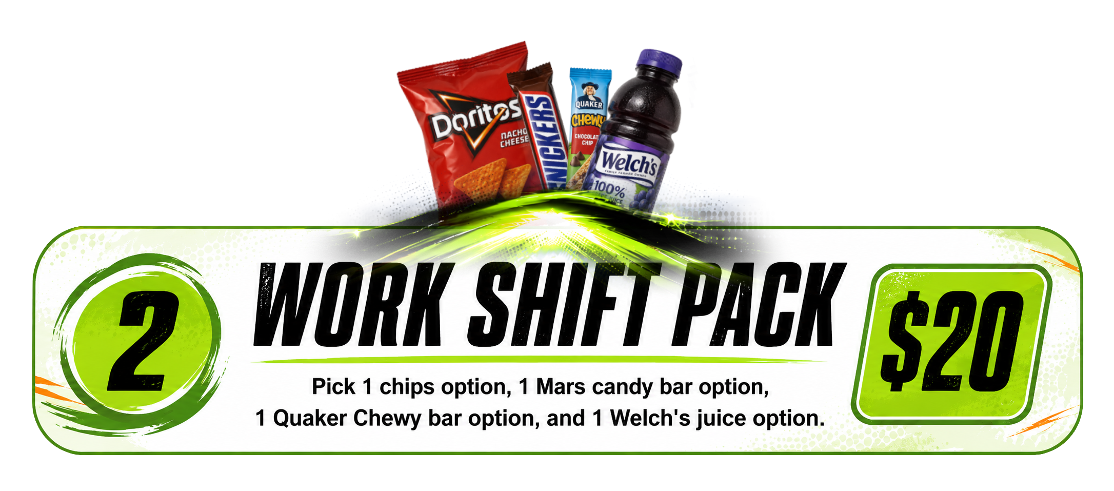 Work Shift Pack — $20